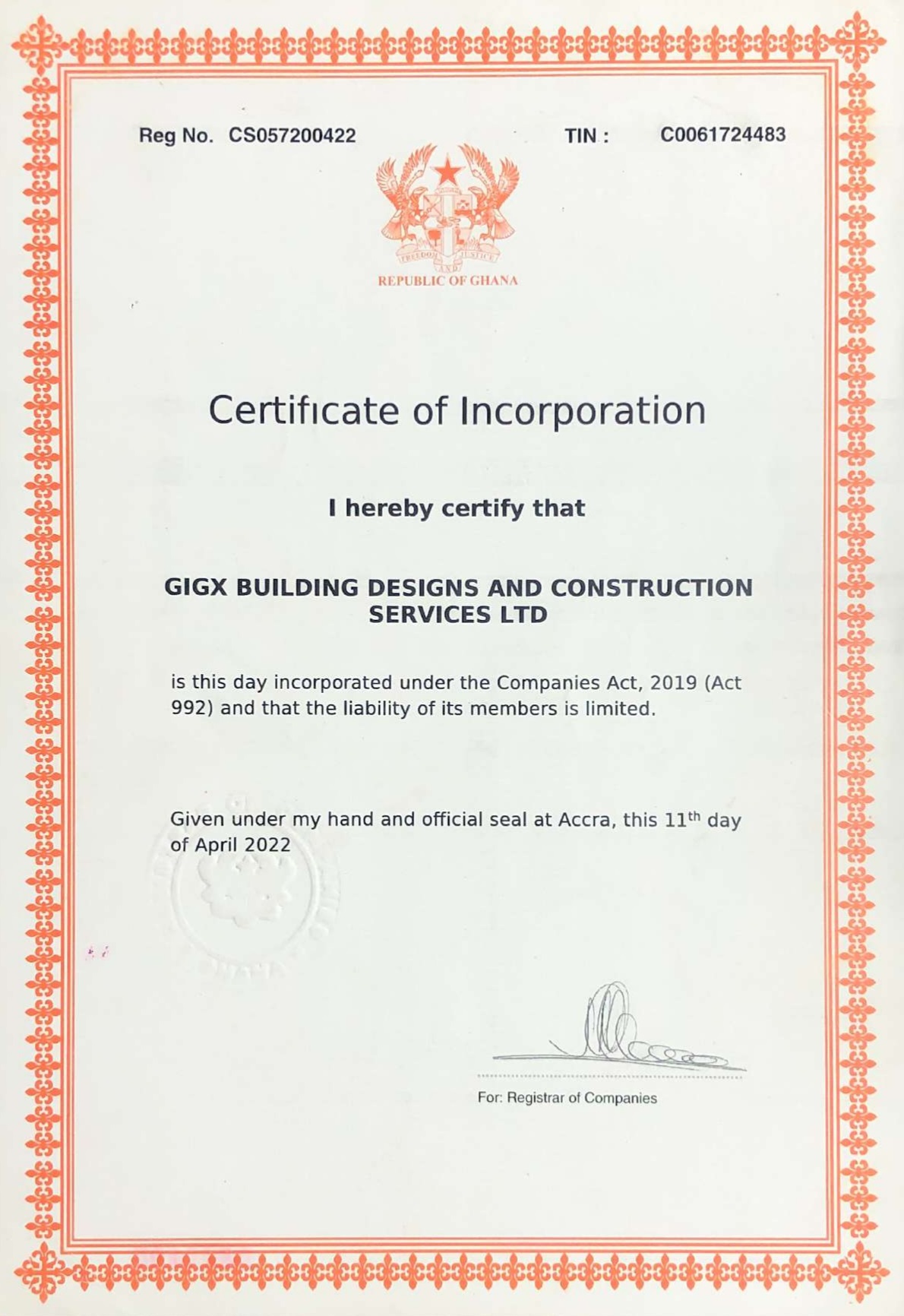 Certificate of Incorporation